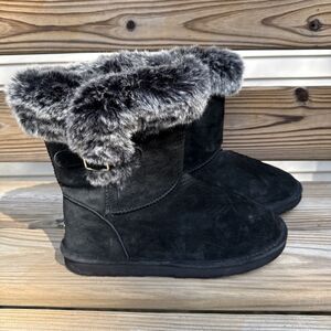 LAMO Boots Womens 10.5 Black Ankle Suede Fur Trim Water & Stain Resistant Buckle